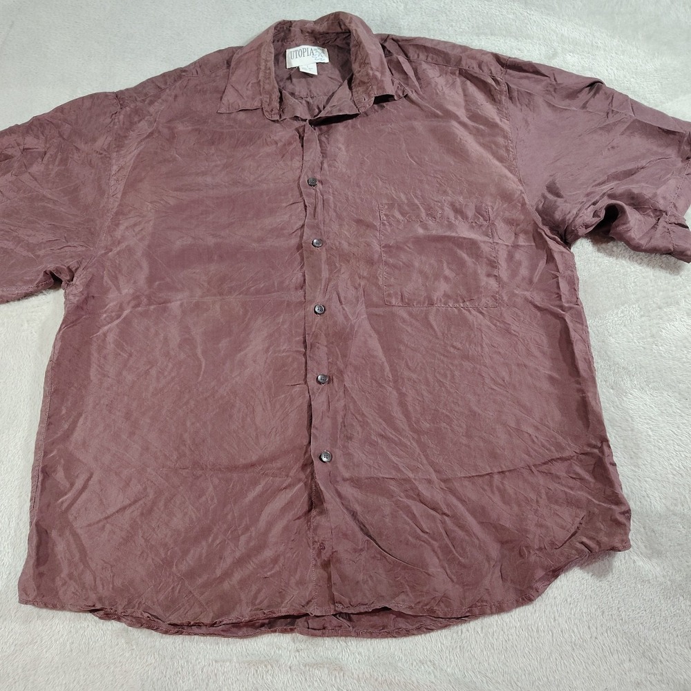 Utopia 100% Silk Shirt Men L Brown Dinner Evening 80's‎ Money Y2K Luxury Elegant